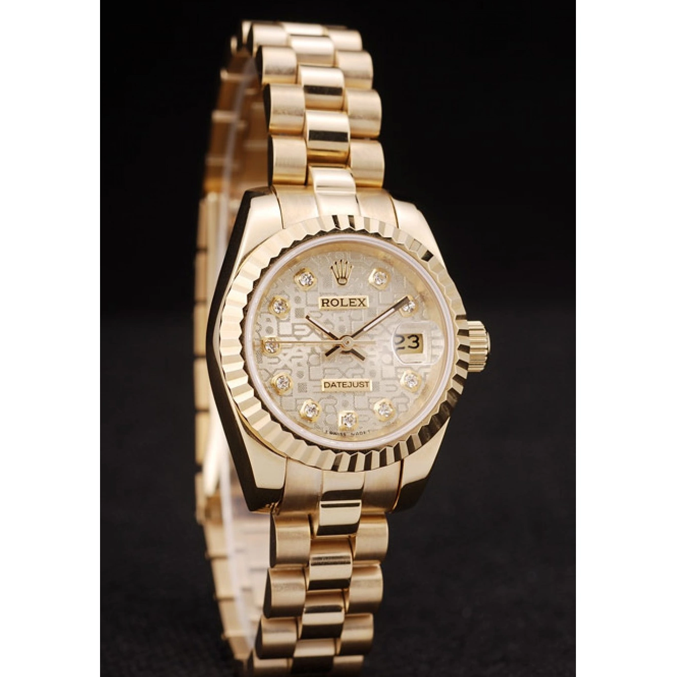 MiroTime 0808 Rolex DateJust Ribbed Pattern Gold Bezel Gold Dial